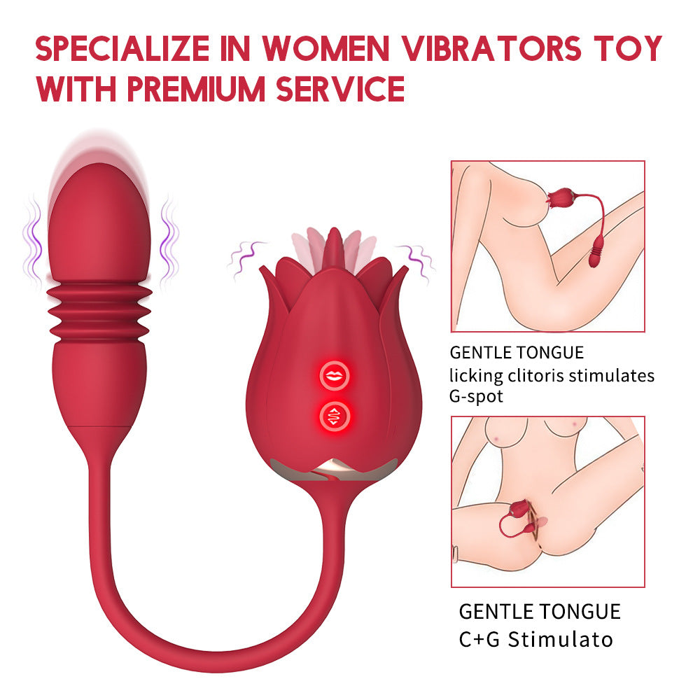 2-1 Rose Clitoral Tongue Female Licking Vibrator with Vibrating Eggs