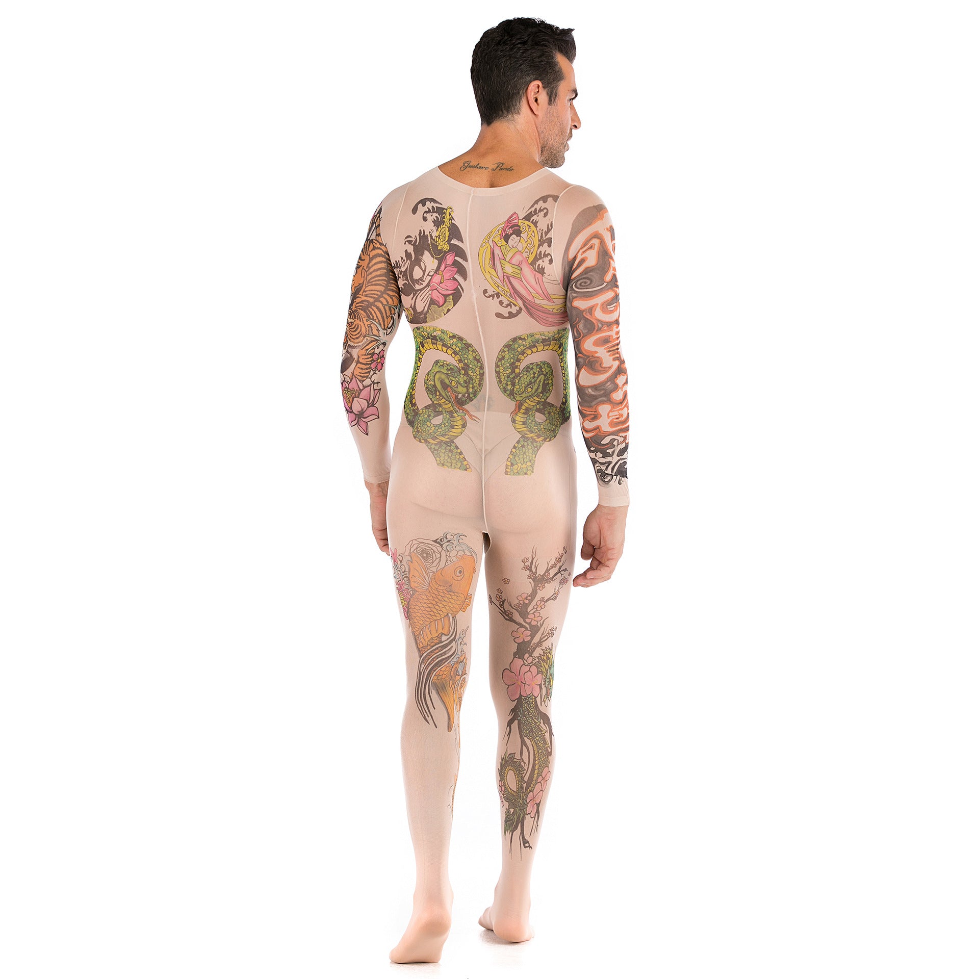 Men Sexy See Through Full Tattoo Coverage Bodystocking