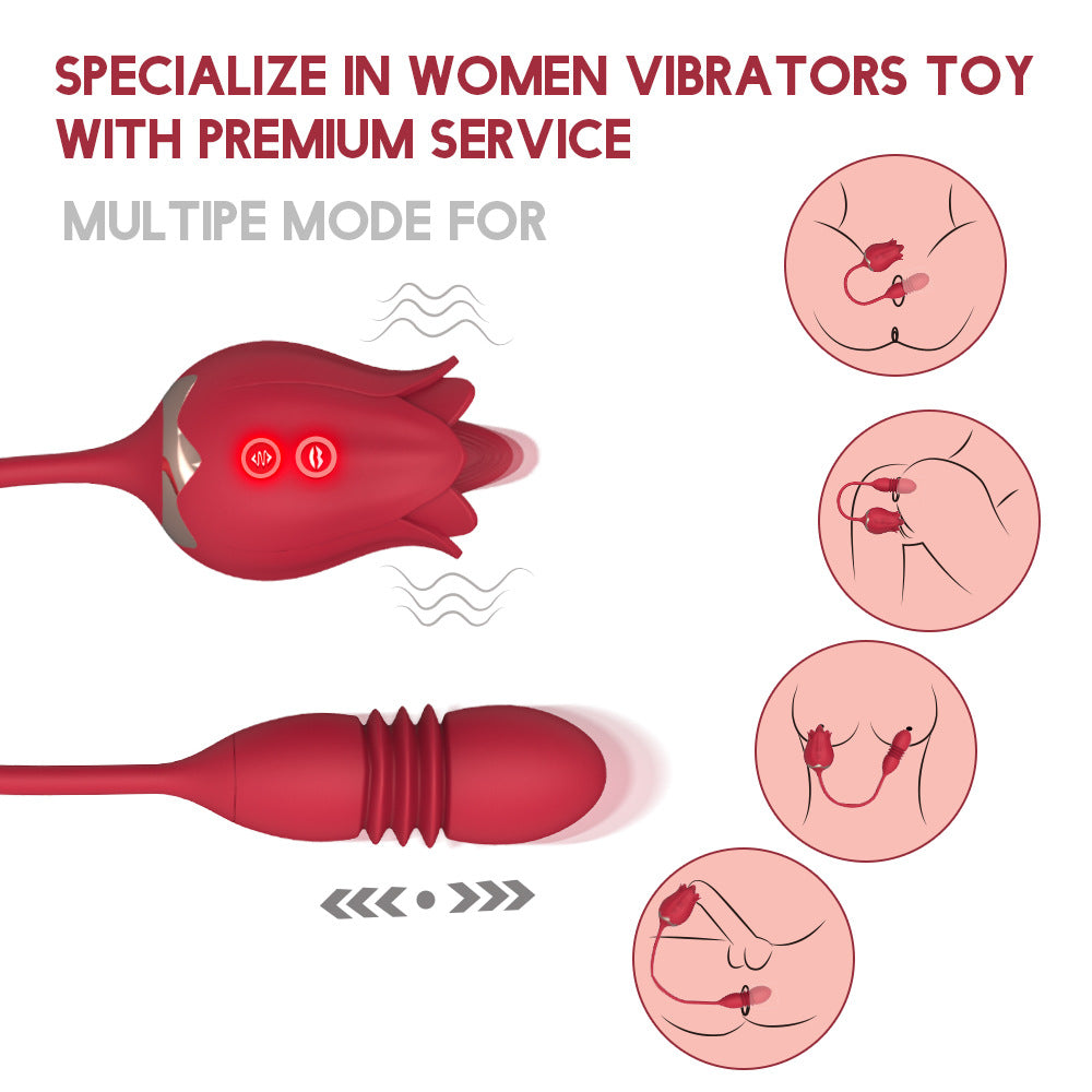2-1 Rose Clitoral Tongue Female Licking Vibrator with Vibrating Eggs