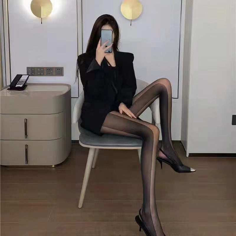 Sexy Vertical Striped Pantyhose - Slimming Mesh Panel Tights