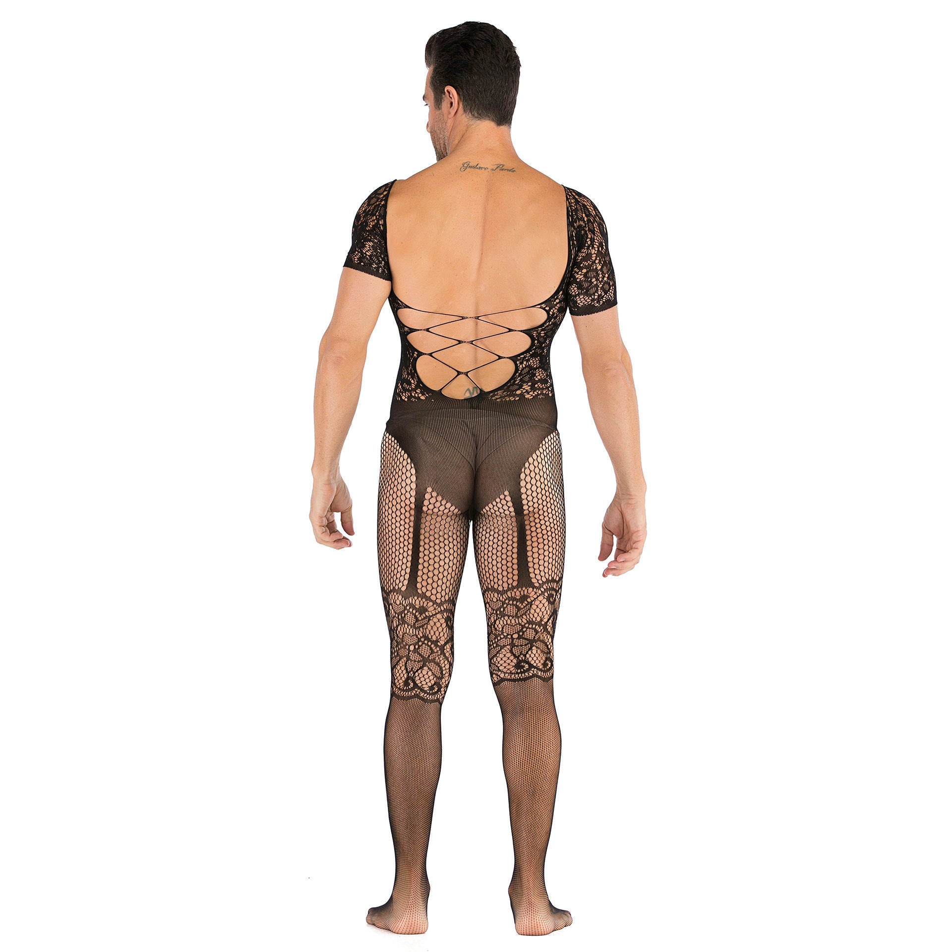 Mens Sexy Lace Fishnet See Through Bodystocking