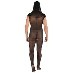 Men‘s Sexy Sleeveless See-through Crotchless Hooded Jumpsuit