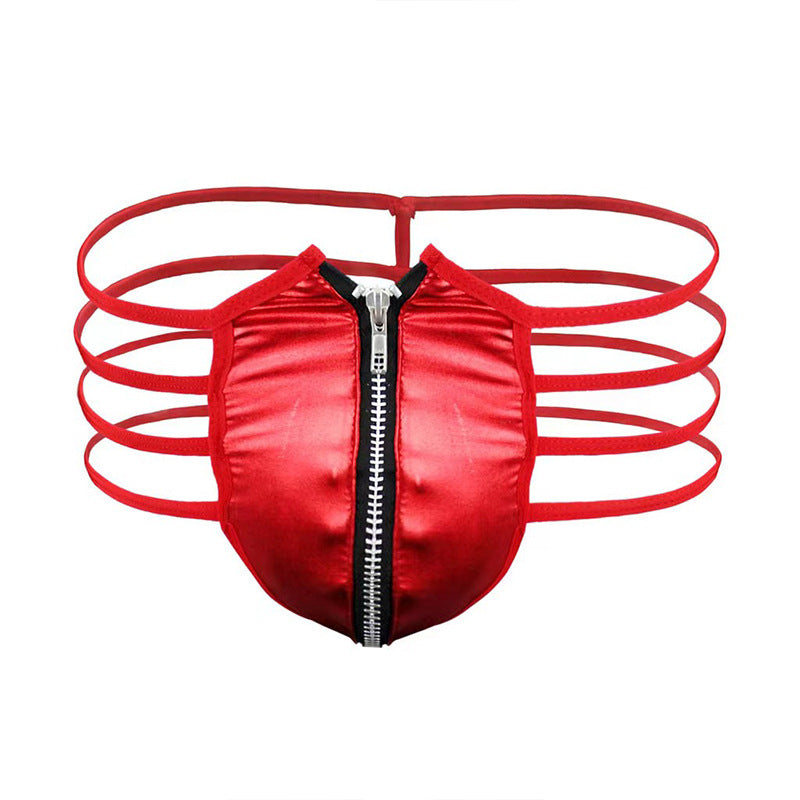 Men's Sexy Zipper Open Front See-Through Underwear in Red