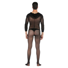 Men‘s Sexy Long Sleeve See-through Hooded Jumpsuit Stocking