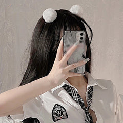 Cute White Pom Pom Bear Ear Headband | Soft Plush Girls Hair Accessory | Kawaii Cosplay Hairband