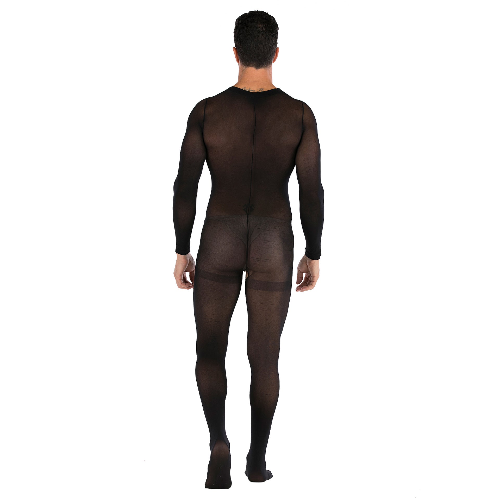 Men's Black Sexy Open Crotch Long Sleeve Bodystocking 