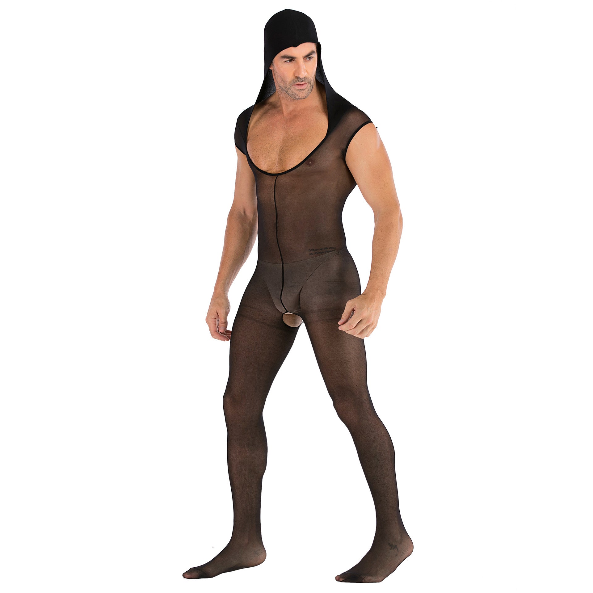 Men‘s Sexy Sleeveless See-through Crotchless Hooded Jumpsuit