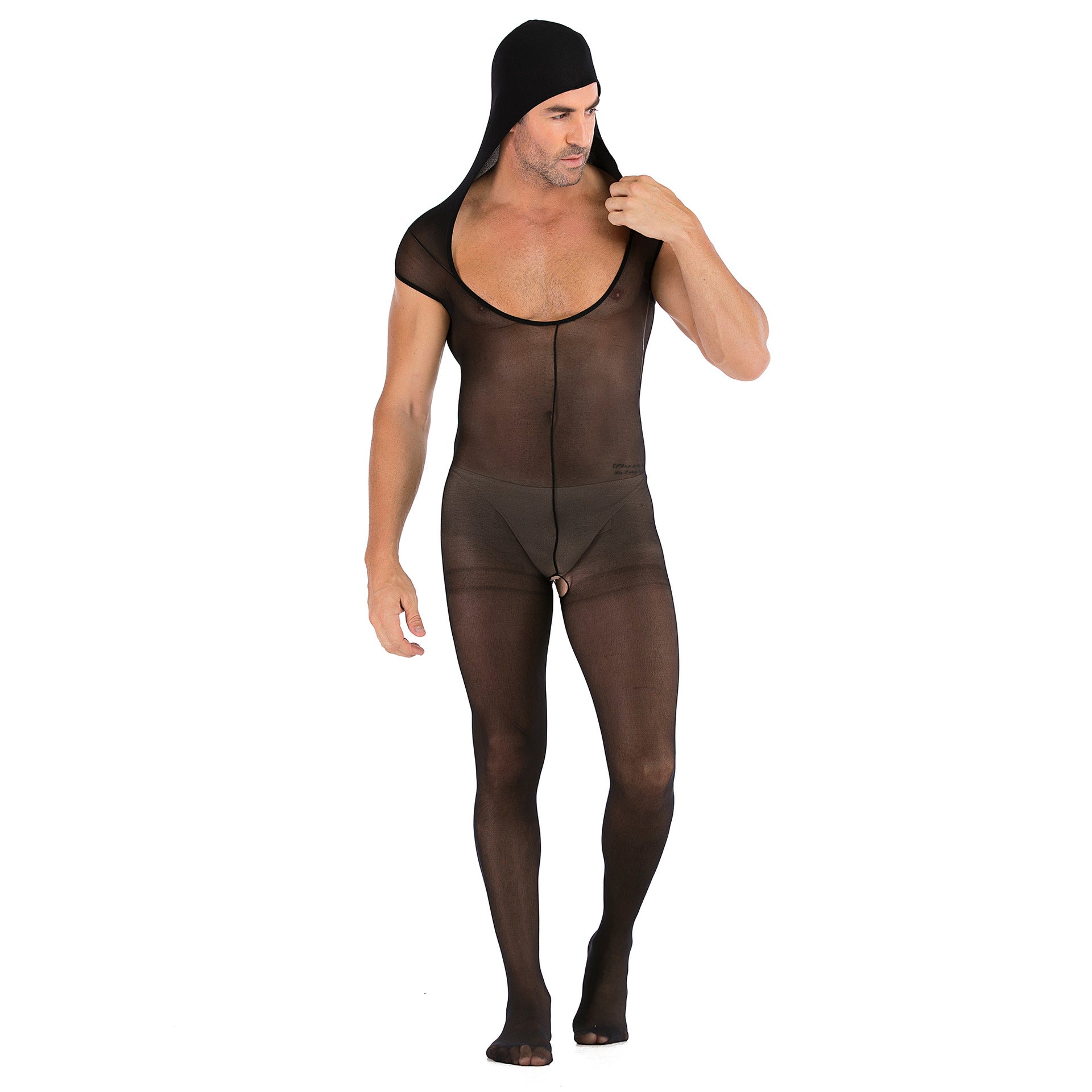 Men‘s Sexy Sleeveless See-through Crotchless Hooded Jumpsuit