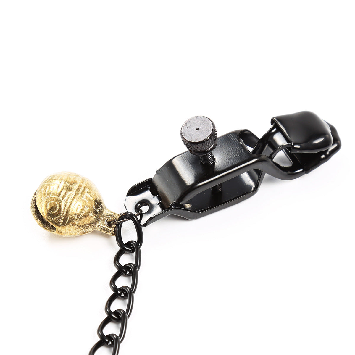 Non-Piercing Adjustable Black Metal Nipple Clamps with Bells