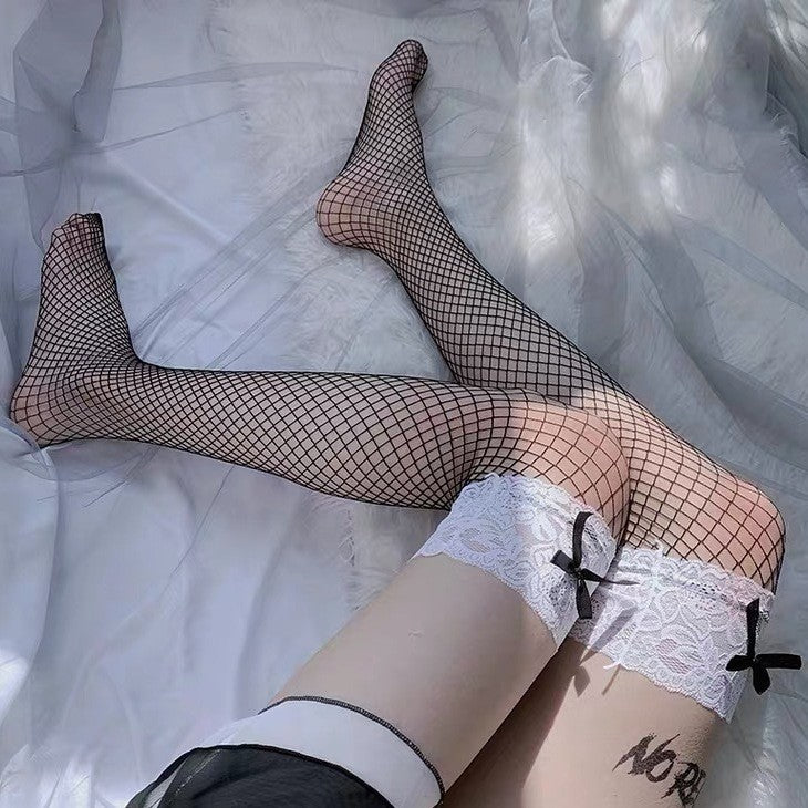 Lace Bow Fishnet Thigh High Stockings | Sexy Lingerie, Cosplay & Erotic Hosiery