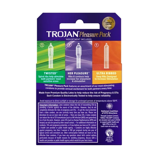 Trojan Pleasure Variety Pack Lubricated Condoms 3 Pack