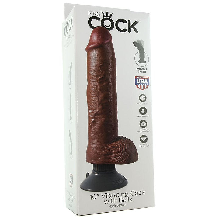 King Cock 10" Vibrating Dildo with Balls in Brown -  Sex Toys & Adult Toys | XtoySmart Canada