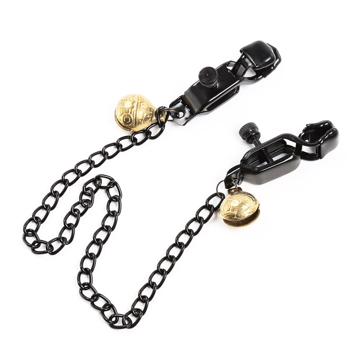 Non-Piercing Adjustable Black Metal Nipple Clamps with Bells