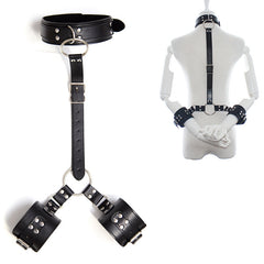 Leather Bondage Handcuff & Collar Set | Adjustable PU Restraint Toy for Couples BDSM Play