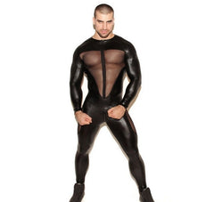 Men's Black Sexy Faux Leather Bodysuit