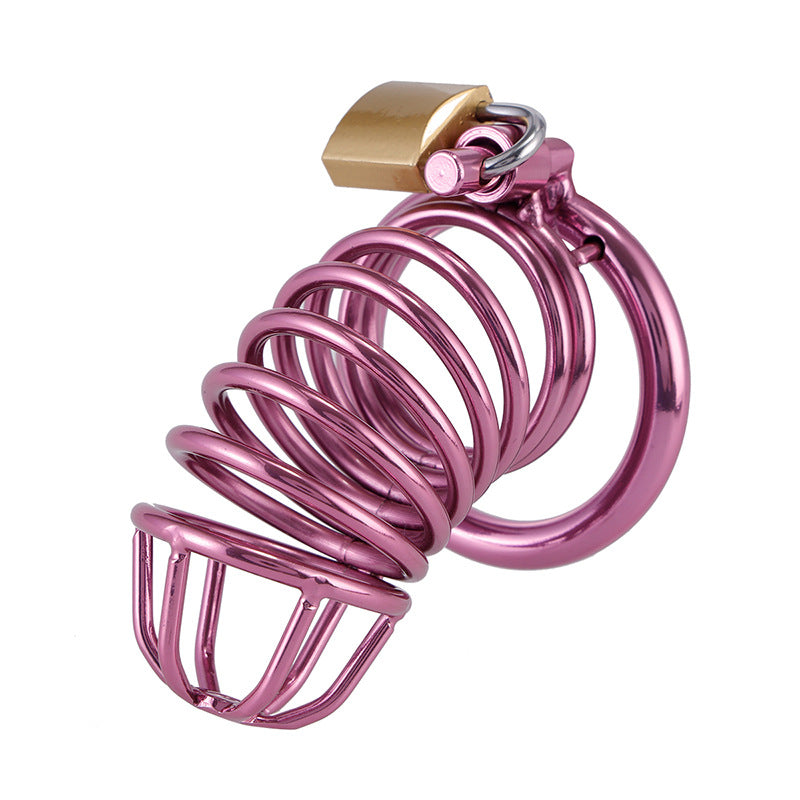 Purple Stainless Steel Male Cage Chastity Device with Three Different Sized Penis Rings