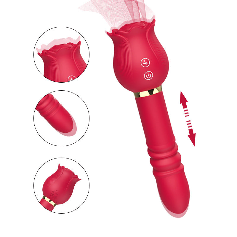 Rose Toy Tongue Licking Vibrator with 7 Licking & 5 Telescopic Vibration Functions