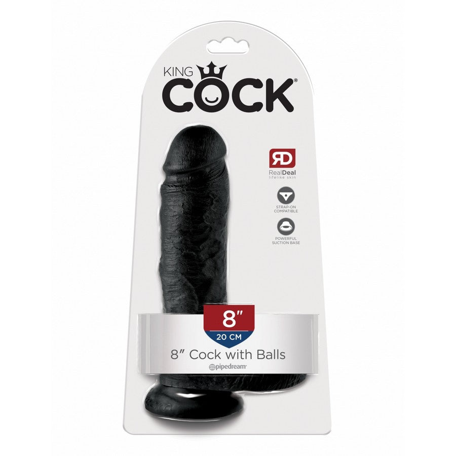 美国King Cock 8英寸黑色带蛋蛋仿真阳具