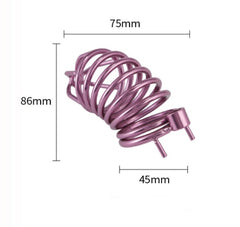 Purple Stainless Steel Male Cage Chastity Device with Three Different Sized Penis Rings