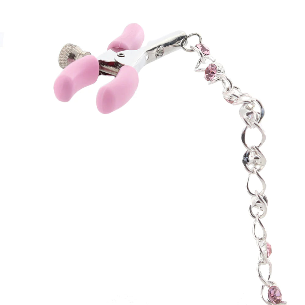 Nipple Play 粉色水晶链乳头夹