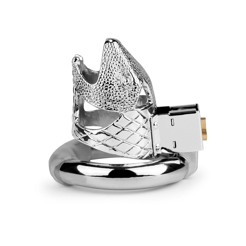 Snake Head Design Male Chastity Device, Breathable Metal Cage with 3 Rings