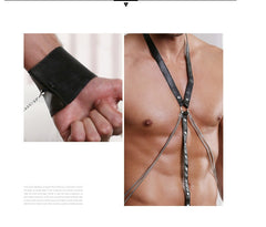 Adjustable Nightclub Body Chest Garter Belt Cosplay Suit with Wrist Cuffs