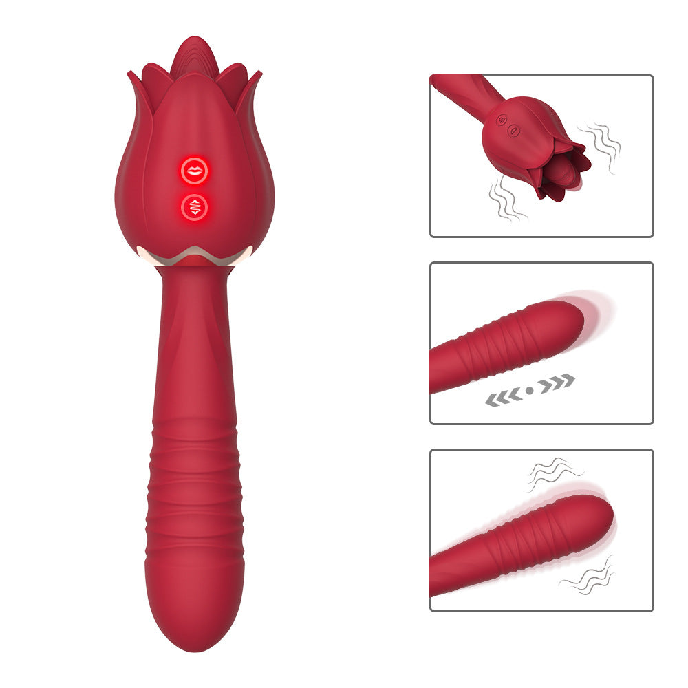 Rose 玩具舌头舔振动器，具有 7 种舔和 5 种伸缩振动功能
