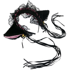 Black & Pink Fox Tail 5-Piece Set – Cute Cosplay Kit with Ears, Bell Choker, Wrist Cuffs & Long Tassel Tail Plug