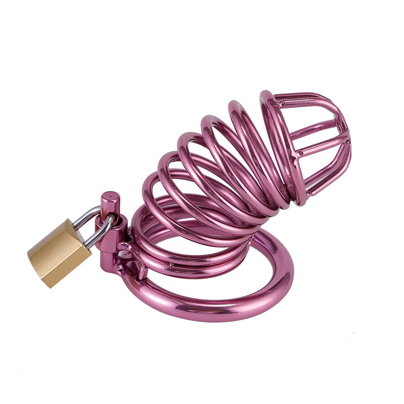 Purple Stainless Steel Male Cage Chastity Device with Three Different Sized Penis Rings