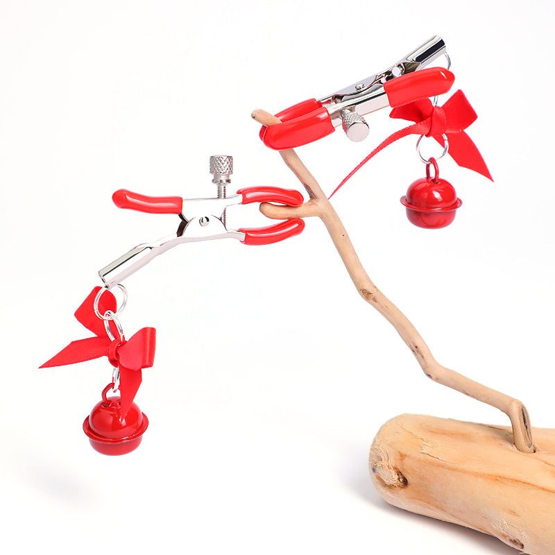 Adjustable Sexy Red Clamps Clip with Bowknot and Bells