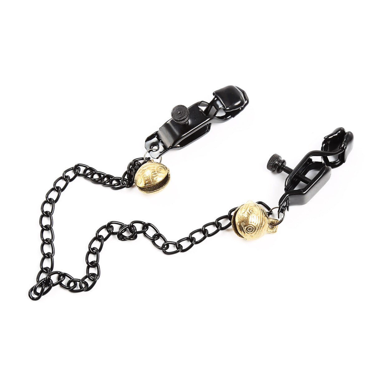 Non-Piercing Adjustable Black Metal Nipple Clamps with Bells