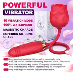 Limited-Time Special: 2-in-1 Rose Vibrator with Dual Heads – 10-Speed Thrusting & Suction Toy