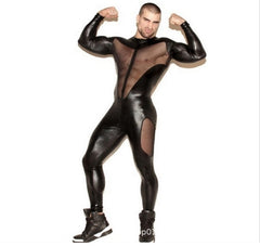 Men's Black Sexy Faux Leather Bodysuit