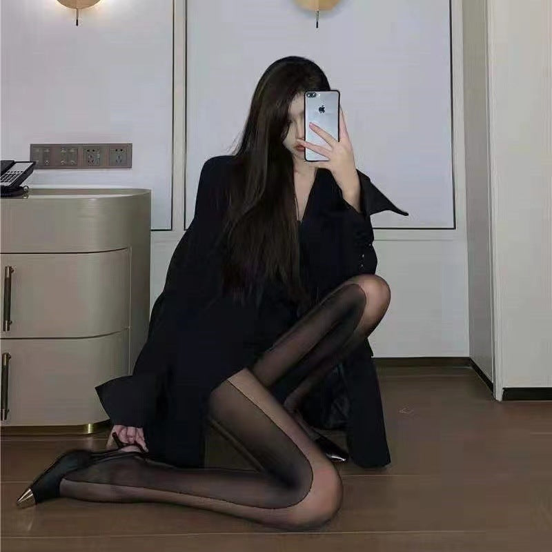 Sexy Vertical Striped Pantyhose - Slimming Mesh Panel Tights