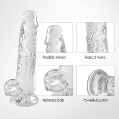 Crystal Clear 7.6" Soft Realistic Dildo with Suction Cup Base