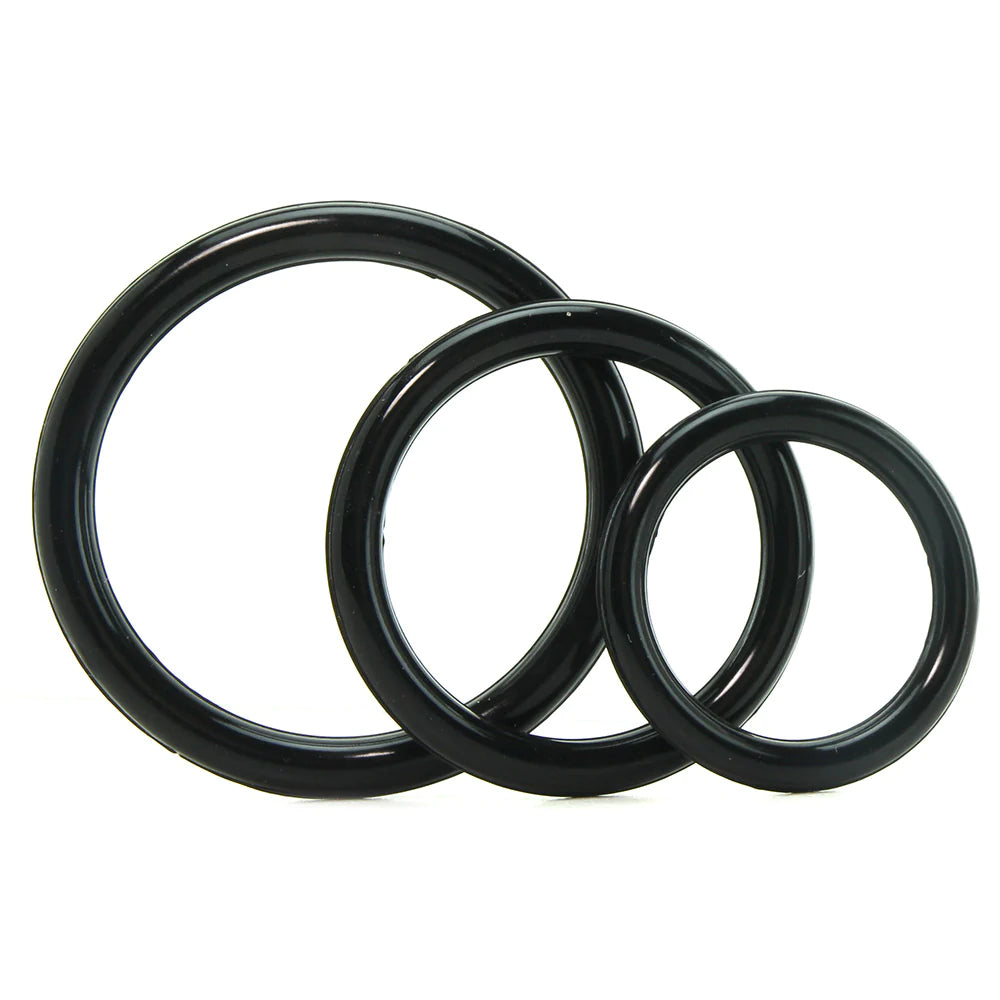Silicone 3 Ring Stamina Cock Ring Set in Black