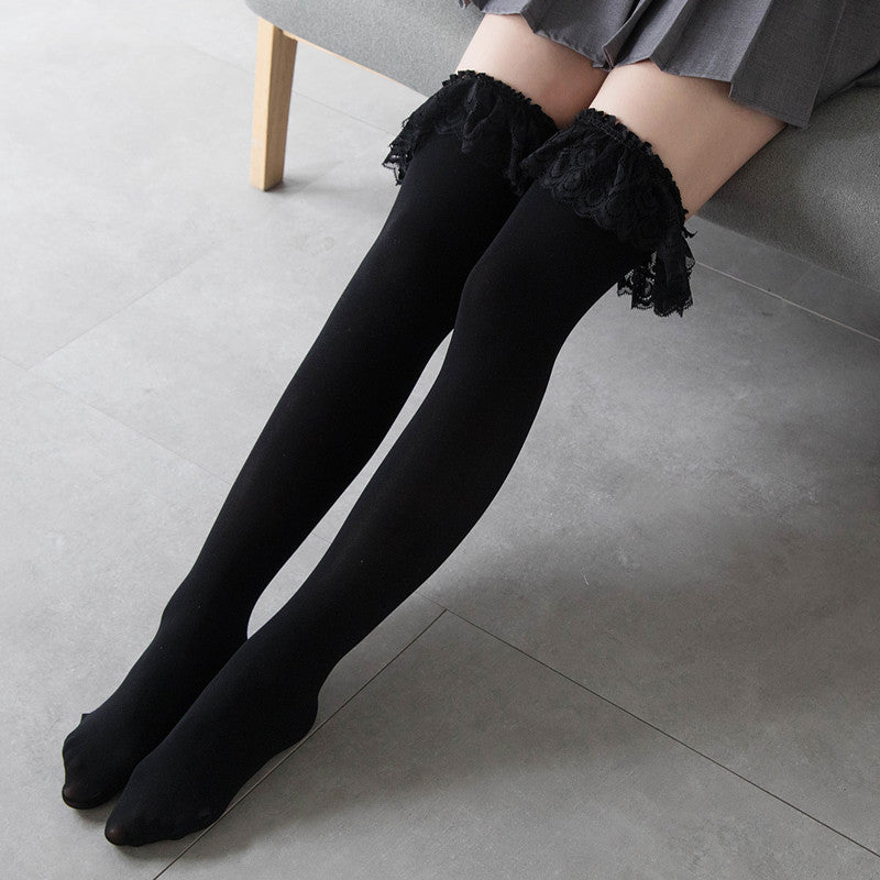 Lolita Velvet Over-the-Knee Socks | Lace Cosplay Stockings