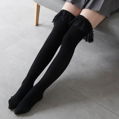 Lolita Velvet Over-the-Knee Socks | Lace Cosplay Stockings