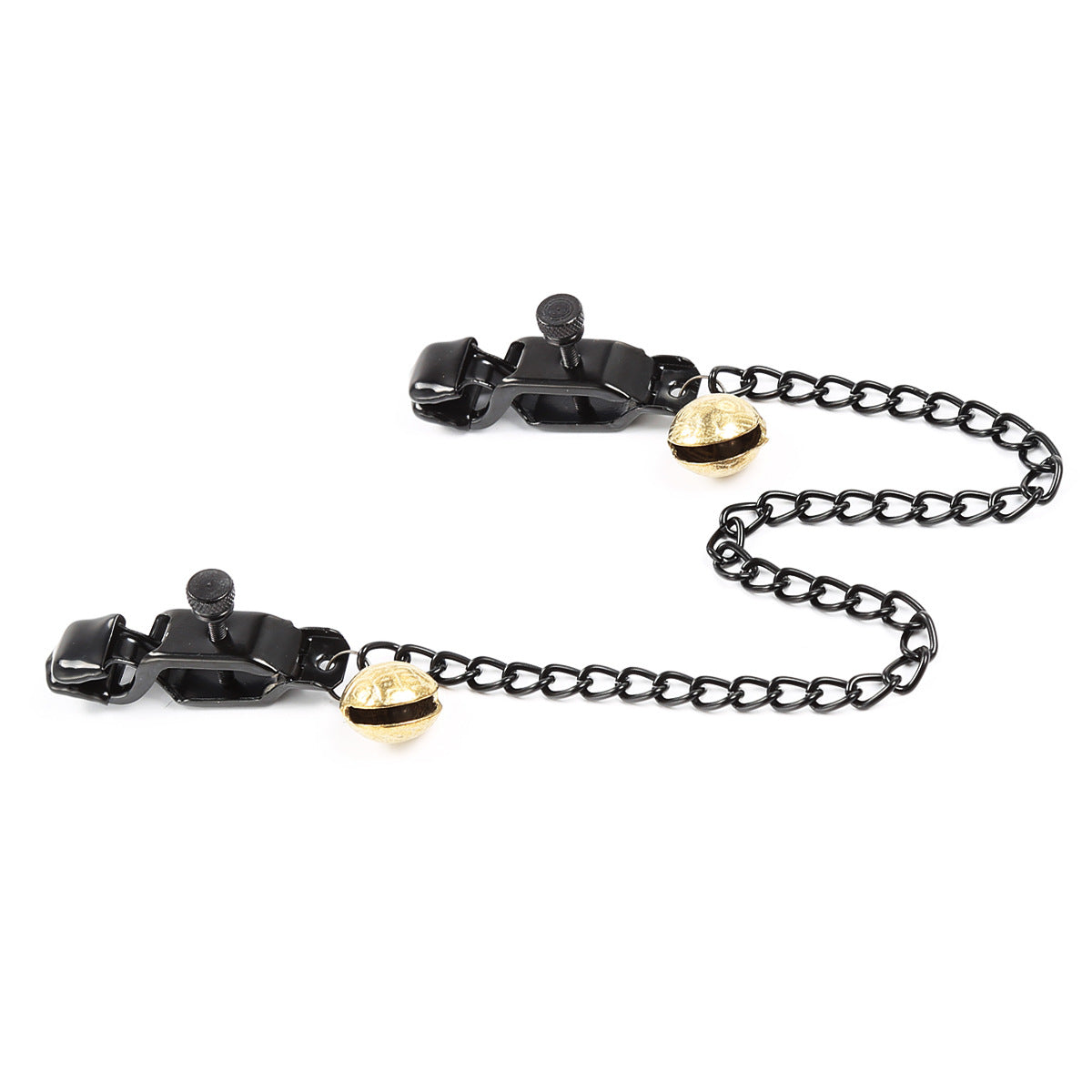 Non-Piercing Adjustable Black Metal Nipple Clamps with Bells