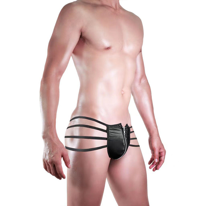 Men's Sexy Zipper Open Front See-Through Underwear in Black