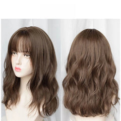 Dark Brown Natural Wavy Medium-Length Wig – Full Cap Realistic Look