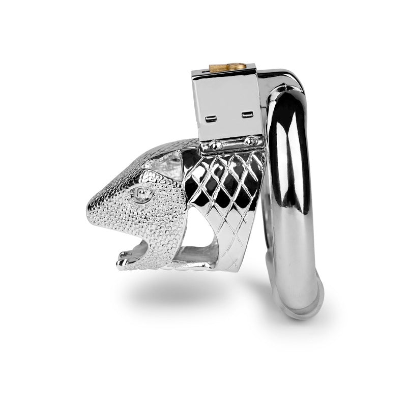 Snake Head Design Male Chastity Device, Breathable Metal Cage with 3 Rings