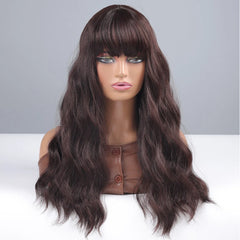 Dark Brown Natural Wavy Medium-Length Wig – Full Cap Realistic Look