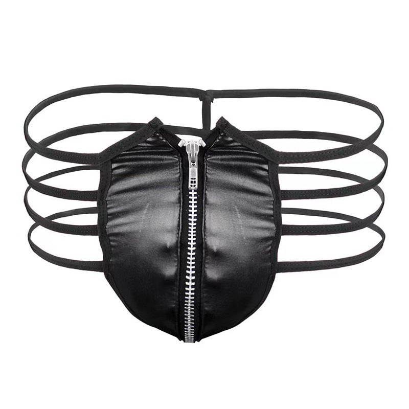 Men's Sexy Zipper Open Front See-Through Underwear in Black
