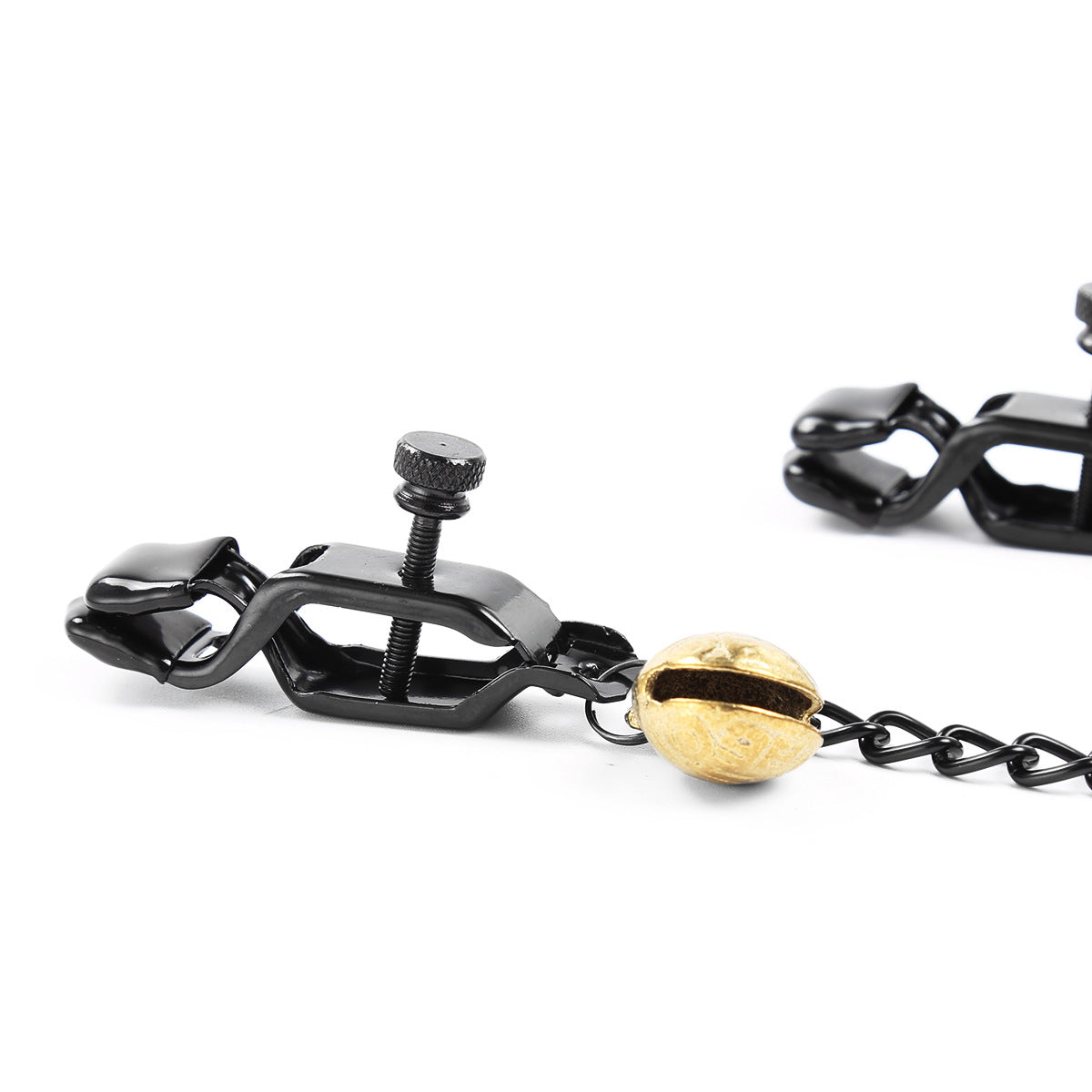 Non-Piercing Adjustable Black Metal Nipple Clamps with Bells