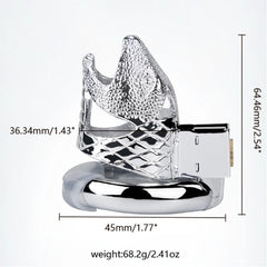 Snake Head Design Male Chastity Device, Breathable Metal Cage with 3 Rings