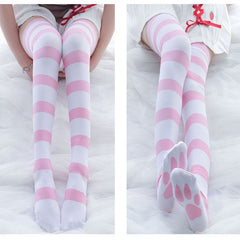 Women's Thigh High Cute Cat Paw Stocking in Pink