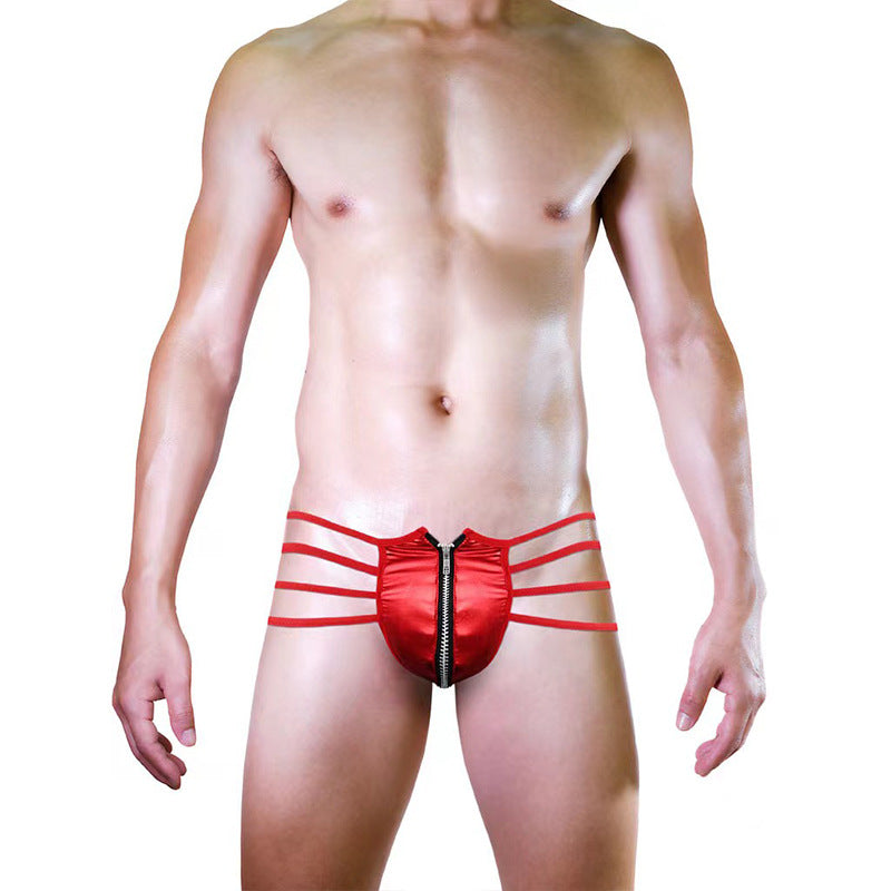 Men's Sexy Zipper Open Front See-Through Underwear in Red