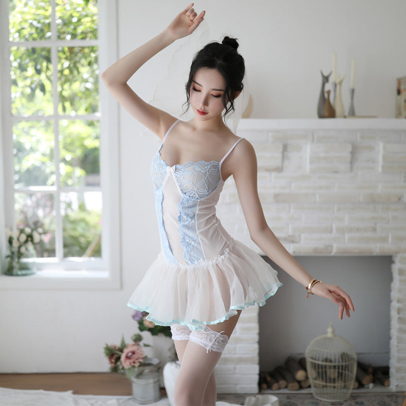 Women Sexy White Chemise Lace Babydoll Slip Nightgown