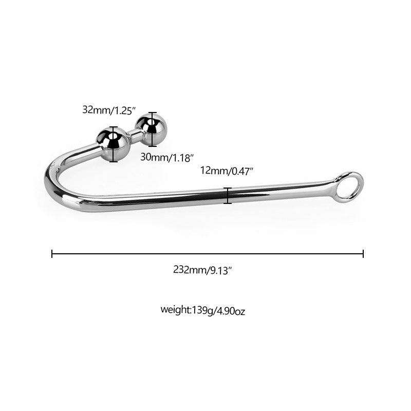 Stainless Steel Anal Hook Butt Plug with 2 Balls